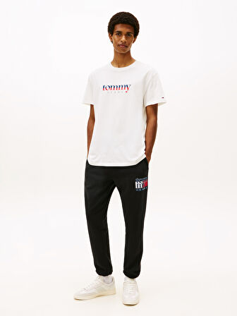 TOMMY HILFIGER Erkek Marka Logolu Bisiklet Yakalı Pamuklu Beyaz1 T-Shirt DM0DM21978 YBL