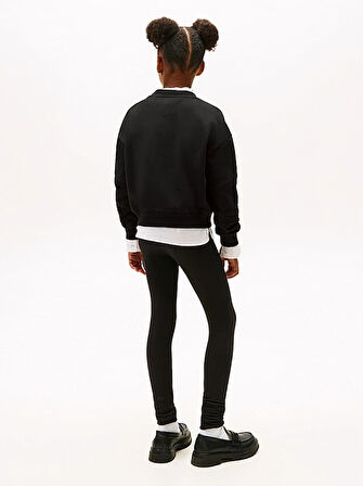 Kız Çocuk Relaxed Fit Mini Crop Yazı Logolu Sweatshirt ve Tayt Takımı - Siyah | 8 Yaş