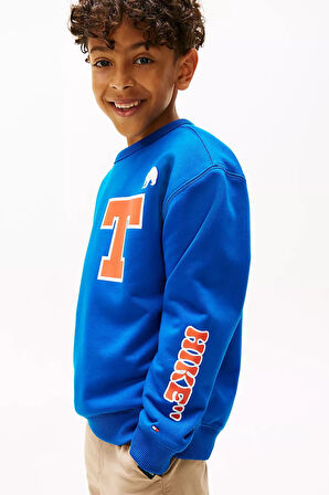 Erkek Çocuk Camp T Harf ve Baskı Detaylı Sweatshirt - Mavi | 10 Yaş