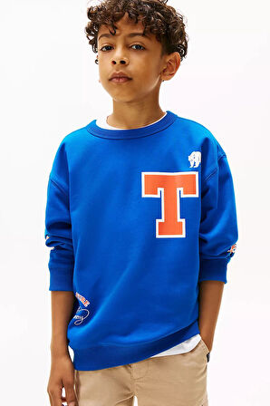 Erkek Çocuk Camp T Harf ve Baskı Detaylı Sweatshirt - Mavi | 12 Yaş