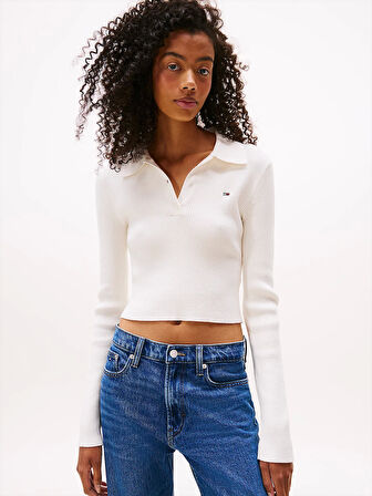 Tommy Jeans TJW Klasik Polo Uzun Kollu Kadın Kazak DW0DW21829YBH