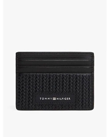 TOMMY HILFIGER Erkek Marka Logolu Pürüzsüz Yüzeyli Birden Fazla Kart Yuvalı Siyah Kartlık AM0AM13725 BDS