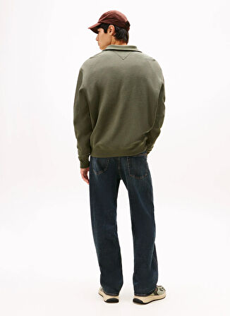 Tommy Jeans Fermuarlı Yaka Haki Erkek Sweatshırt DM0DM21880MRH TJM RLX WAFFLE SCRIPT