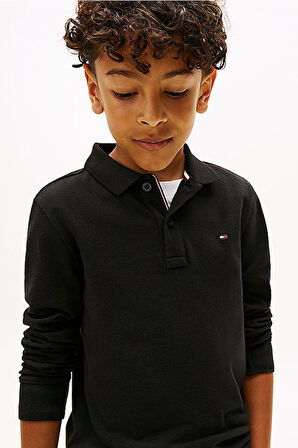 Erkek Çocuk Regular Kalıp Uzun Kollu Pike Polo Yaka T-Shirt - Siyah | 12 Yaş