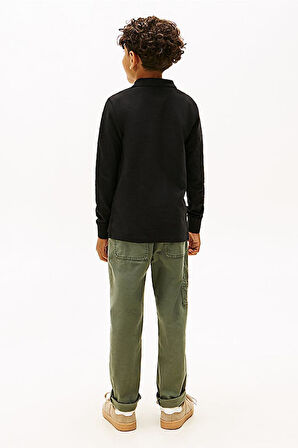 Erkek Çocuk Regular Kalıp Uzun Kollu Pike Polo Yaka T-Shirt - Siyah | 14 Yaş