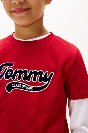 Erkek Çocuk Yazı Baskılı Kısa Kollu T-Shirt – Kırmızı | 8 Yaş