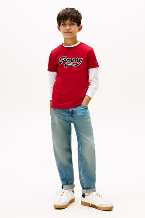 Erkek Çocuk Yazı Baskılı Kısa Kollu T-Shirt – Kırmızı | 14 Yaş