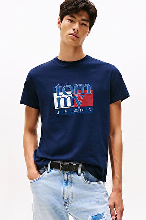 Erkek Slim Fit Grafik Baskılı T-Shirt - Lacivert | S