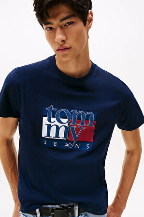 Erkek Slim Fit Grafik Baskılı T-Shirt - Lacivert | S