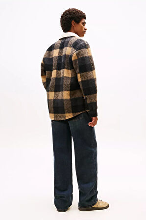 Erkek Regular Kalıp Pelüş Yakalı Kareli Gömlek Ceket - Siyah/Kahverengi | M