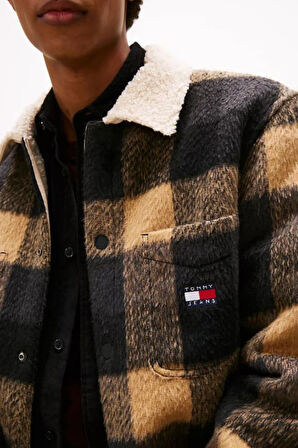 Erkek Regular Kalıp Pelüş Yakalı Kareli Gömlek Ceket - Siyah/Kahverengi | M