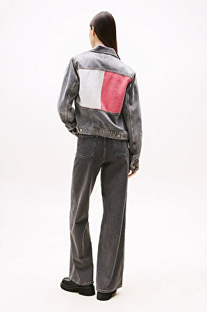 Kadın Rahat Kalıp Çok Cepli Jean Ceket - Eskitme Gri | L