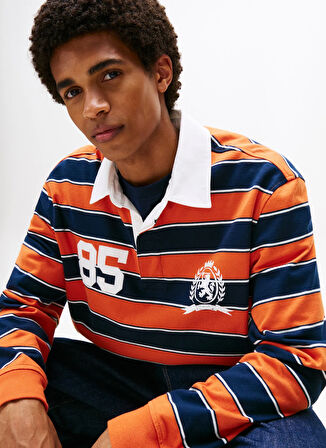 Tommy Jeans Çizgili Turuncu Erkek Polo T-Shirt DM0DM22074SZZ TJM RLX STRIPE RUGBY