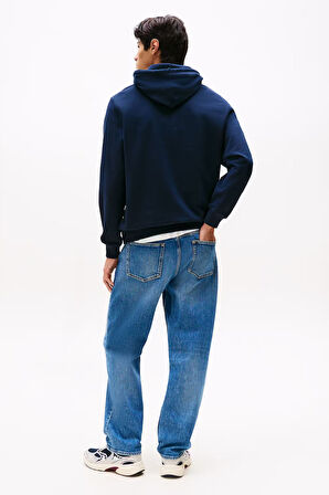 Erkek Linear Logo Hoodie Sweatshirt - Lacivert | XS