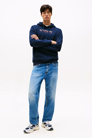 Erkek Linear Logo Hoodie Sweatshirt - Lacivert | XS