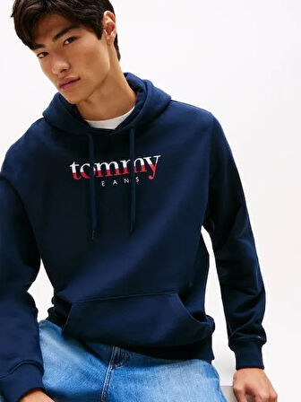 TOMMY HILFIGER Erkek Marka Logolu Kapüşonlu Şık Görünüşlü Lacivert Sweatshirt DM0DM22113 C1G