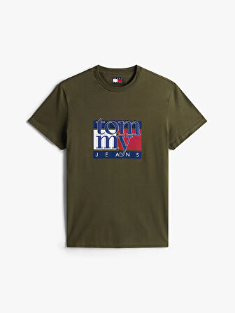 TOMMY HILFIGER Erkek Marka Logolu Organik Pamuklu Bisiklet Yakalı Günlük Kullanıma Uygun Yeşil T-Shirt DM0DM21977 MRH