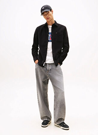 Tommy Jeans Regular Fit Siyah Düz Erkek Gömlek DM0DM22021BDS TJM REG BABY CORD SHI