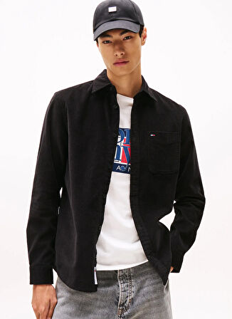 Tommy Jeans Regular Fit Siyah Düz Erkek Gömlek DM0DM22021BDS TJM REG BABY CORD SHI