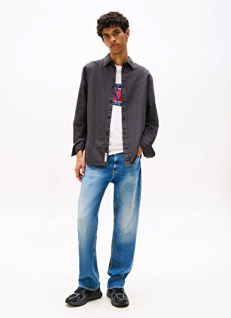 Tommy Jeans Regular Fit Antrasit Düz Erkek Gömlek DM0DM21298BDS TJM REG OXFORD SHIRT