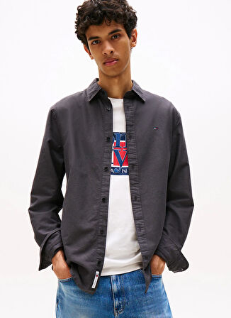 Tommy Jeans Regular Fit Antrasit Düz Erkek Gömlek DM0DM21298BDS TJM REG OXFORD SHIRT