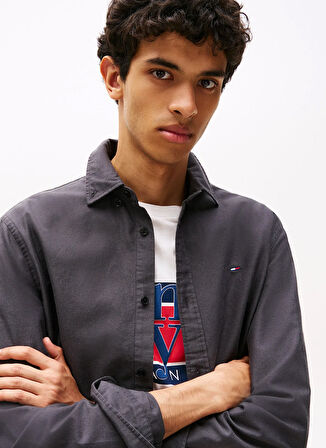 Tommy Jeans Regular Fit Antrasit Düz Erkek Gömlek DM0DM21298BDS TJM REG OXFORD SHIRT