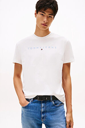 Erkek Bisiklet Yaka Logo Baskılı T-Shirt - Ekru | M