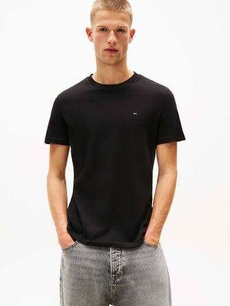 TOMMY HILFIGER Erkek Marka Etiketli Bisiklet Yaka Ve Kısa Kollu Şık Görünüşlü Günlük Kullanıma Uygun Beyaz-Lacivert T-Shirt DM0DM20687 0XX