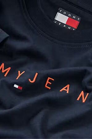 Erkek Bisiklet Yaka Logo Baskılı T-Shirt - Lacivert | XS