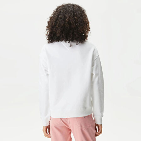 Tommy Hilfiger TJW Armalı Kutu Kesim Bisiklet Yaka Kadın Beyaz Kazak DW0DW17325YBH