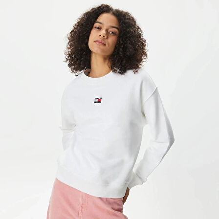 Tommy Hilfiger TJW Armalı Kutu Kesim Bisiklet Yaka Kadın Beyaz Kazak DW0DW17325YBH