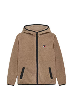 Erkek Kapüşonlu Fermuarlı Pelüş Sweatshirt - Kahverengi | L