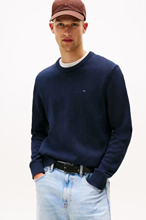 Erkek Slim Fit Bisiklet Yaka Dokulu Triko Kazak - Lacivert | XS