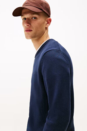 Erkek Slim Fit Bisiklet Yaka Dokulu Triko Kazak - Lacivert | XS