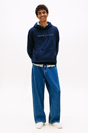 Erkek Regular Fit Yazı Baskılı Kapüşonlu Sweatshirt - Lacivert | XS