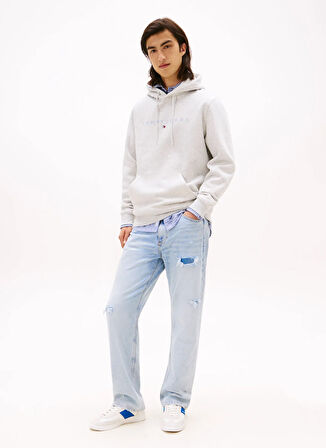 Tommy Jeans Kapüşon Yaka Açık Gri Erkek Sweatshırt DM0DM20746P09 TJM REG LINEAR LOGO H