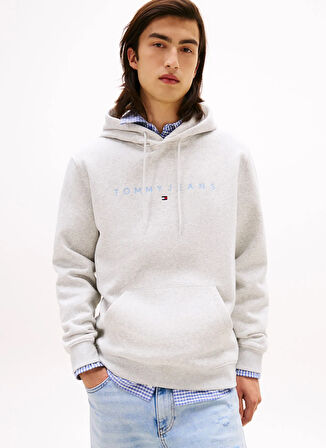 Tommy Jeans Kapüşon Yaka Açık Gri Erkek Sweatshırt DM0DM20746P09 TJM REG LINEAR LOGO H