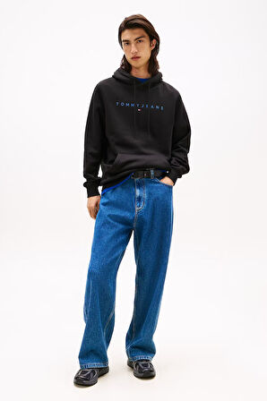 Erkek Logo Baskılı Kapüşonlu Sweatshirt – Siyah | XS