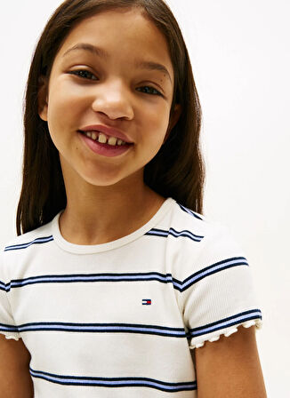 Tommy Hilfiger Çizgili Ekru Kız Çocuk T-Shirt KG0KG08590YA8