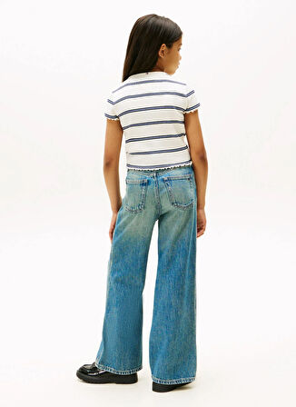 Tommy Hilfiger Çizgili Ekru Kız Çocuk T-Shirt KG0KG08590YA8