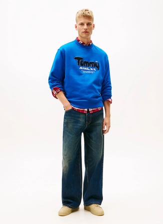 Tommy Jeans Mavi Erkek Relaxed Baskılı Sweatshirt DM0DM22087C3D TJM RLX BOUCLE FNT PL