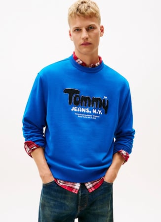 Tommy Jeans Mavi Erkek Relaxed Baskılı Sweatshirt DM0DM22087C3D TJM RLX BOUCLE FNT PL