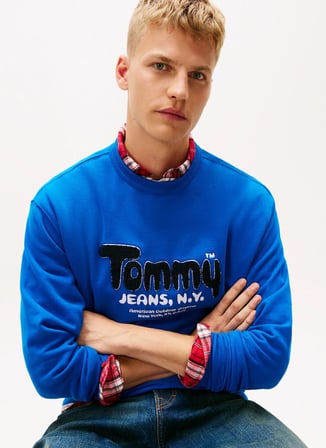 Tommy Jeans Mavi Erkek Relaxed Baskılı Sweatshirt DM0DM22087C3D TJM RLX BOUCLE FNT PL