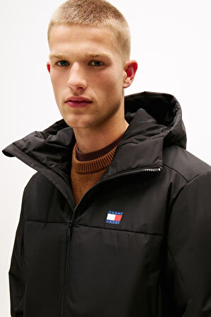 Erkek Regular Fit Kapüşonlu Dolgulu Mont - Siyah | XS