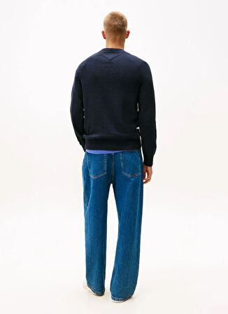 Tommy Jeans Bisiklet Yaka Düz Lacivert Erkek Kazak DM0DM22097C1G TJM SLIM LINEAR RAGLA