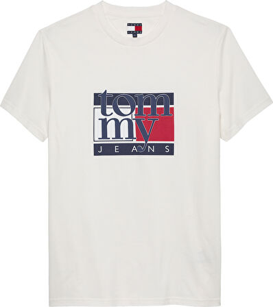 TOMMY HILFIGER Erkek Marka Logolu Organik Pamuklu Bisiklet Yakalı Günlük Kullanıma Uygun BBeyazZ T-Shirt DM0DM21977 YBH