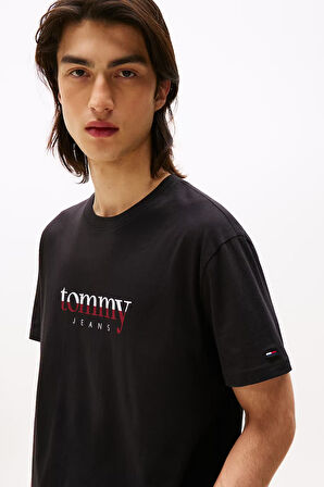 Erkek Logo Baskılı Kısa Kollu Tişört – Siyah | XS