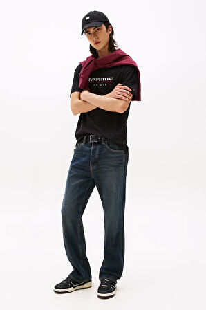 Erkek Logo Baskılı Kısa Kollu Tişört – Siyah | XS