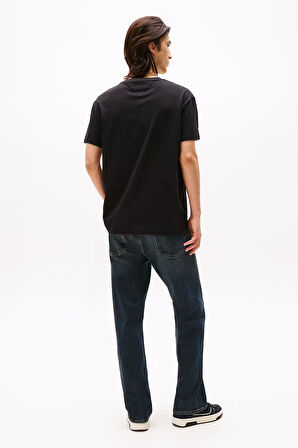 Erkek Logo Baskılı Kısa Kollu Tişört – Siyah | XS