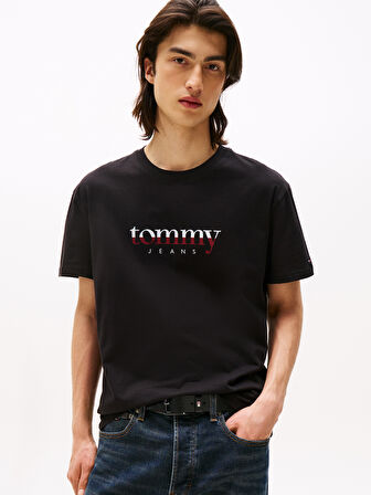 TOMMY HILFIGER Erkek Marka Logolu Bisiklet Yakalı Pamuklu Siyah T-Shirt DM0DM21978 BDS